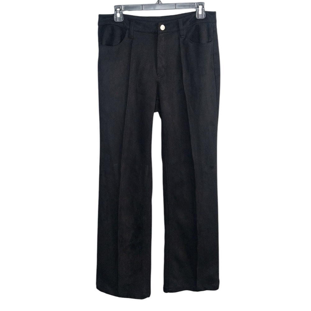 Anne Klein 6 Faux Vegan Suede Black Front‎ Seamed Bootcut Pants Stretch Western
